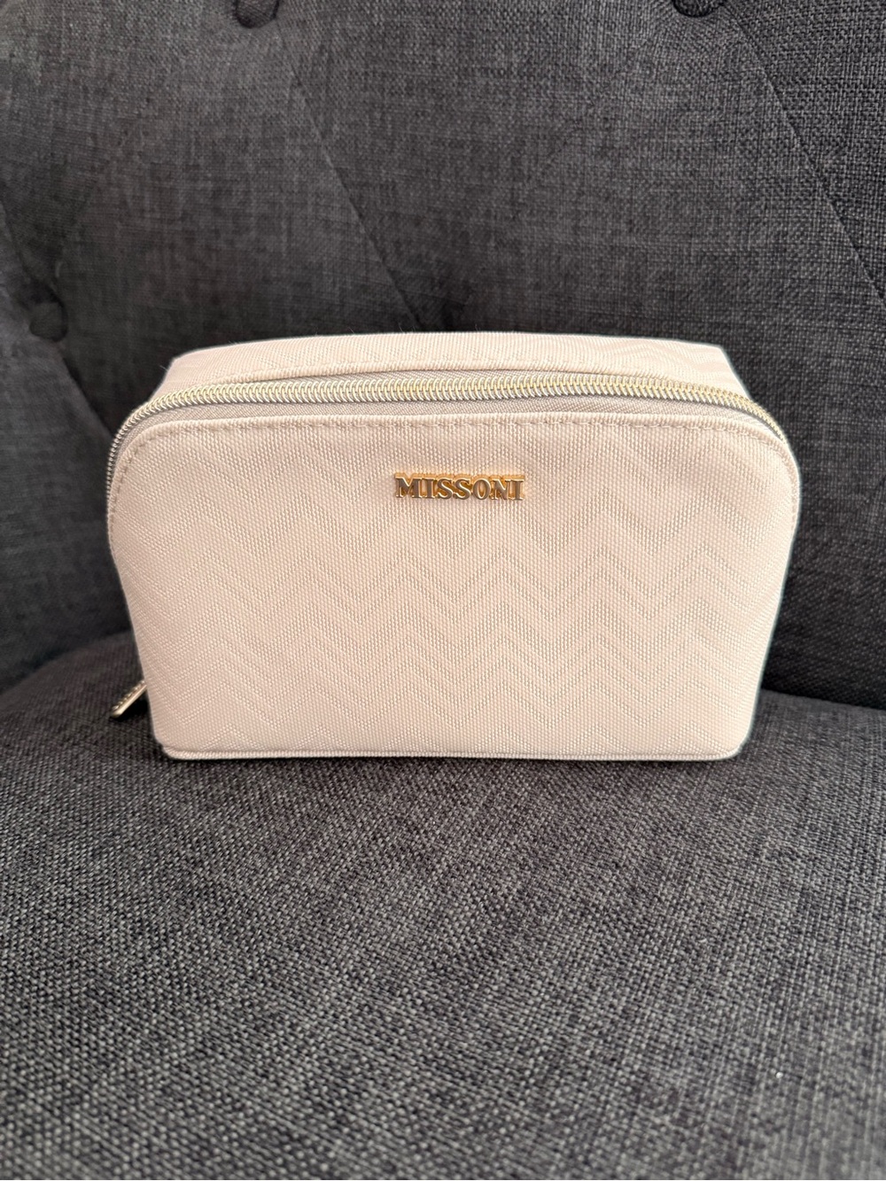 Missoni Cream Textured Zip Cosmetic Case